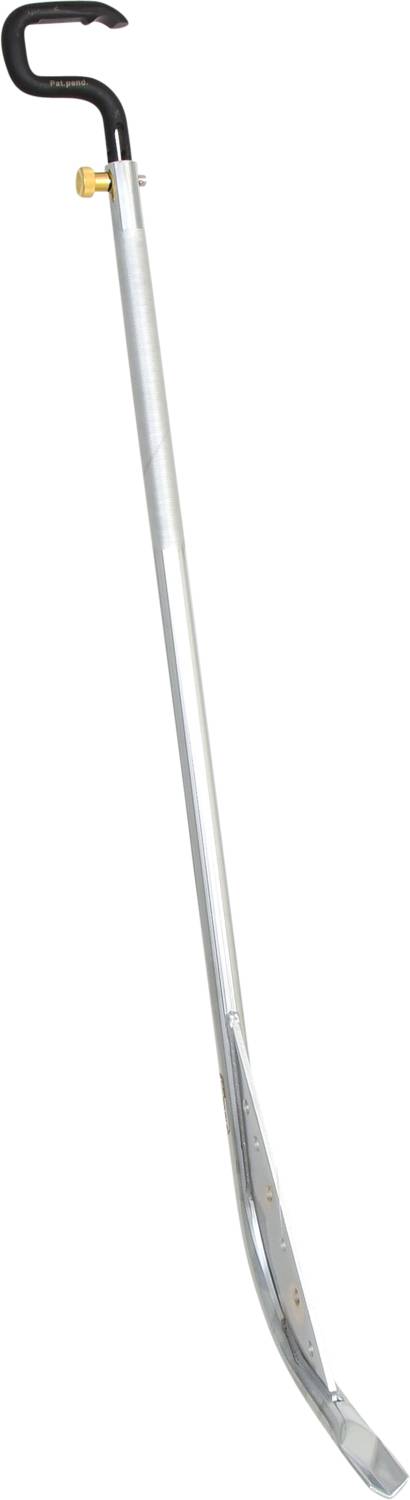 Ein langer, silberner Schlangenhaken mit schwarzem Griff und kleinem, gelbem Knopf, verwendet zum sicheren Umgang mit Schlangen.