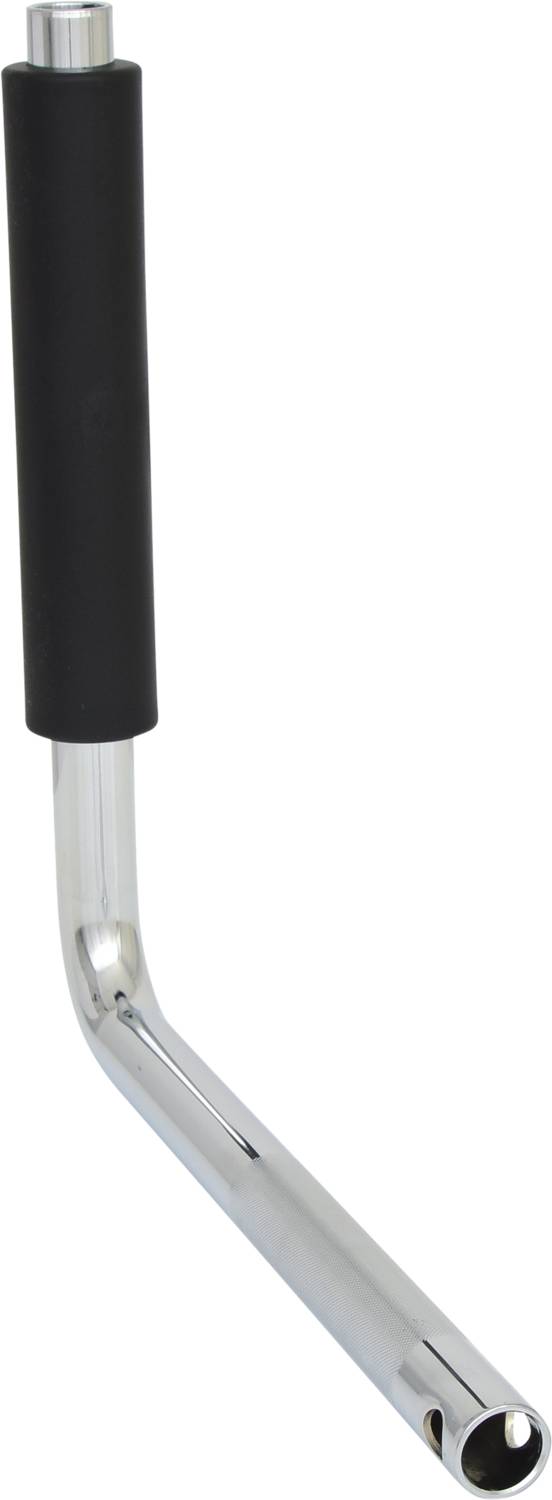 Kleiner ergonomischer, gebogener Chrom-Hebelwerkzeuggriff mit schwarzem Griffstück, wahrscheinlich für manuelle Bedienung eines Werkzeugs.
