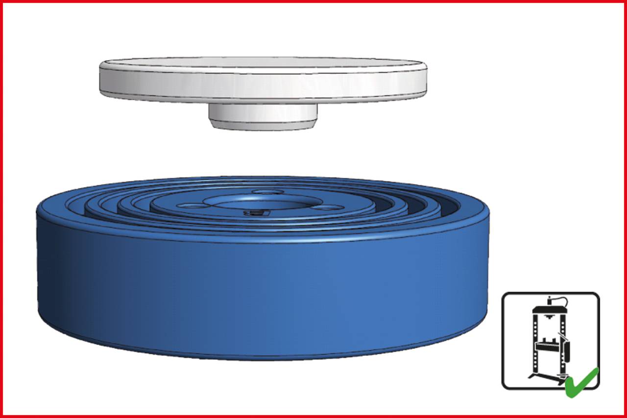 Weißer Deckel schwebt über einer blauen, runden Box. In der Ecke ist ein Symbol für Sammlung mit einem grünen Häkchen.