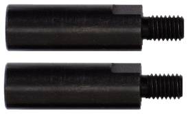 Zwei schwarze, zylindrische Metallstifte mit Gewinde an einem Ende, parallel zueinander angeordnet.