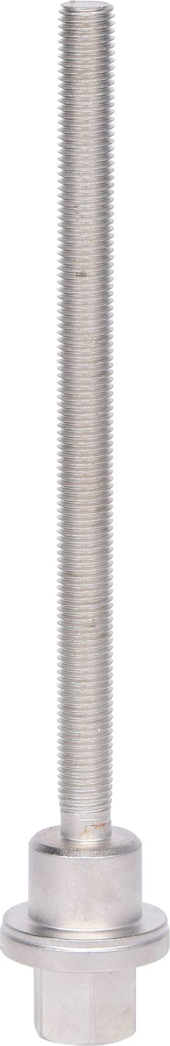 Lange, silberne Schraube mit leichtem Gewinde, unten mit sechskantigem Kopf.