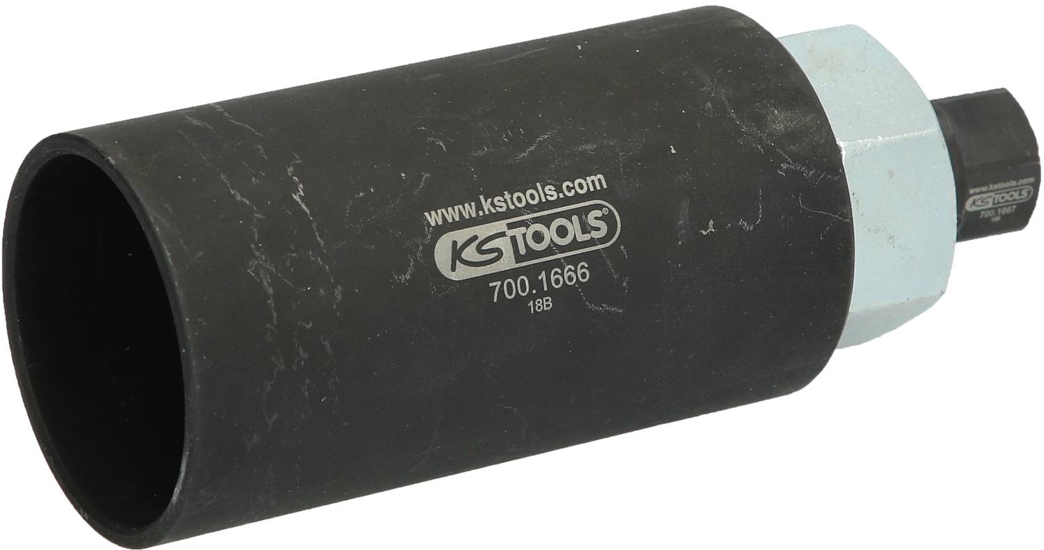 Schwarzer Schlagnuss mit grauem Sechskantende von KS Tools, Modellnummer 700.1666, verwendet für Radmuttern.