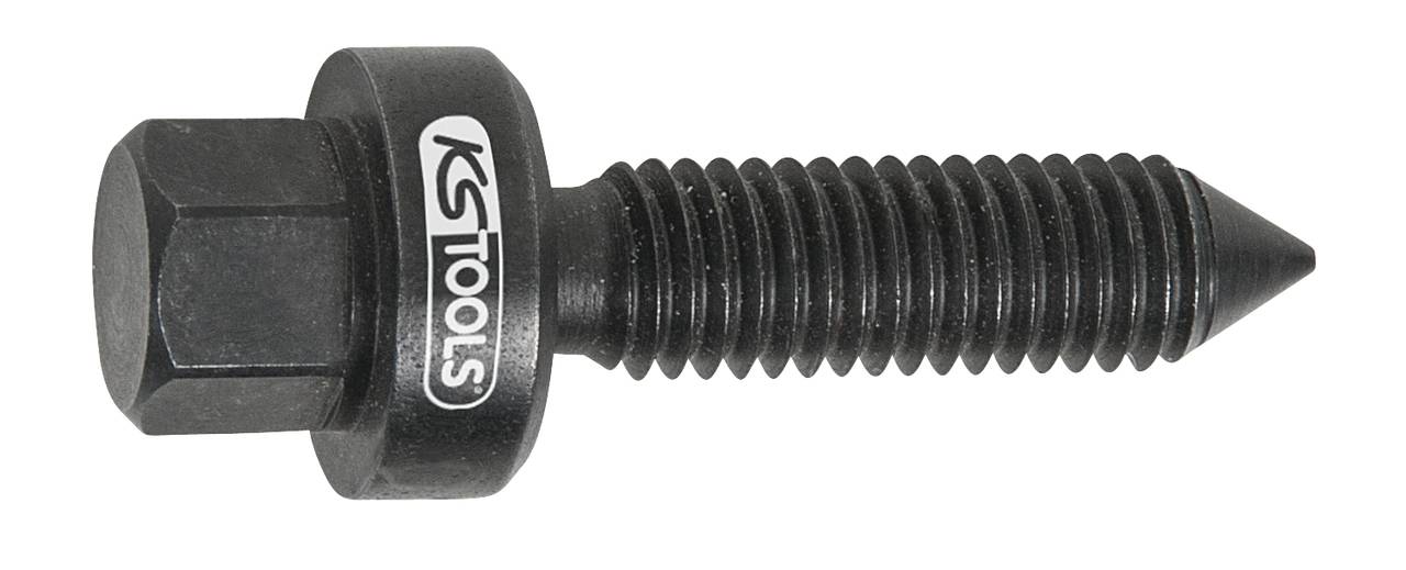 Schwarze Schraube mit Sechskantkopf und markanter Spitze, neben der Marke 'KS Tools' zu erkennen.