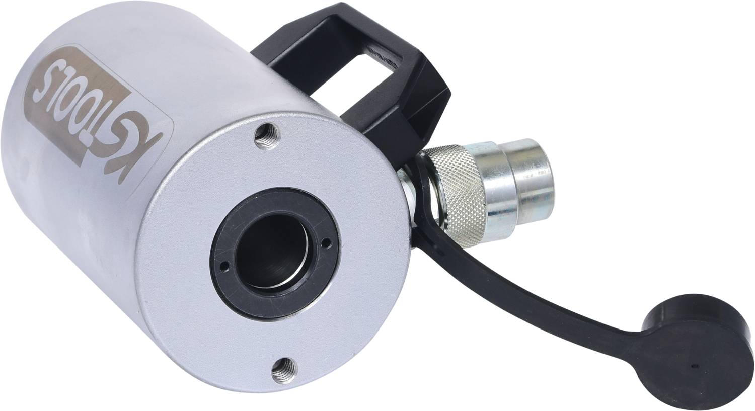 Hydraulischer Drehmomentschlüssel mit silberner Oberfläche und schwarzem Griff, geeignet für präzise industrielle Anwendungen.