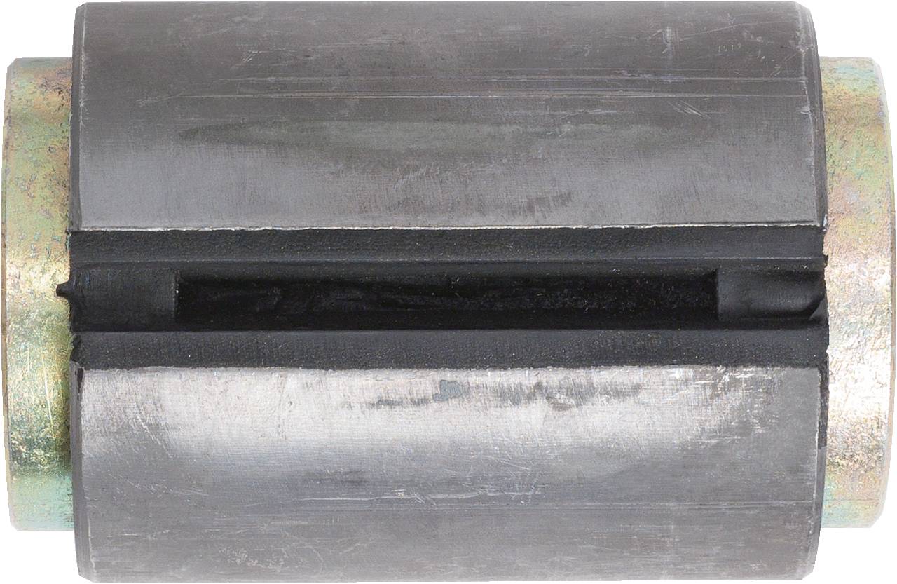 Zylindrisches Metallteil mit einer zentralen, schwarzen Nut, die entlang der Länge verläuft. Es wirkt robust und industriell.