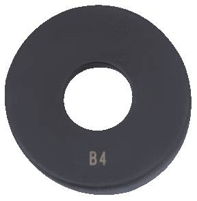 Schwarze runde Scheibe mit zentralem Loch, Aufschrift 'B4' unten.