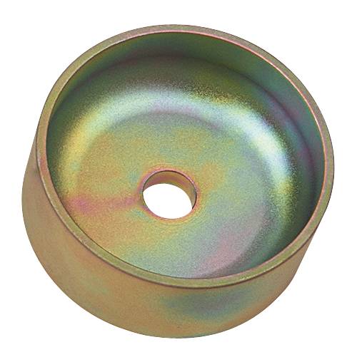 Ein rundes, metallisch glänzendes Bauteil mit einem Loch in der Mitte, möglicherweise für mechanische oder technische Anwendungen geeignet.