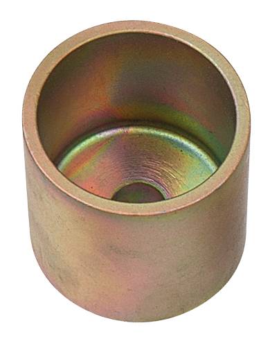 Zylindrisches Metallteil mit einem hohlen Inneren und Regenbogen-Oberfläche. Verwendbar als Maschinenkomponente oder Adapter.