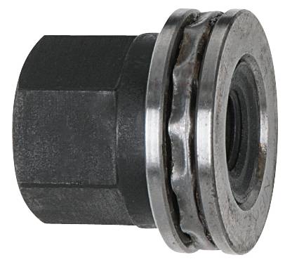 Einzelne Sechskantmutter mit Metallscheiben.