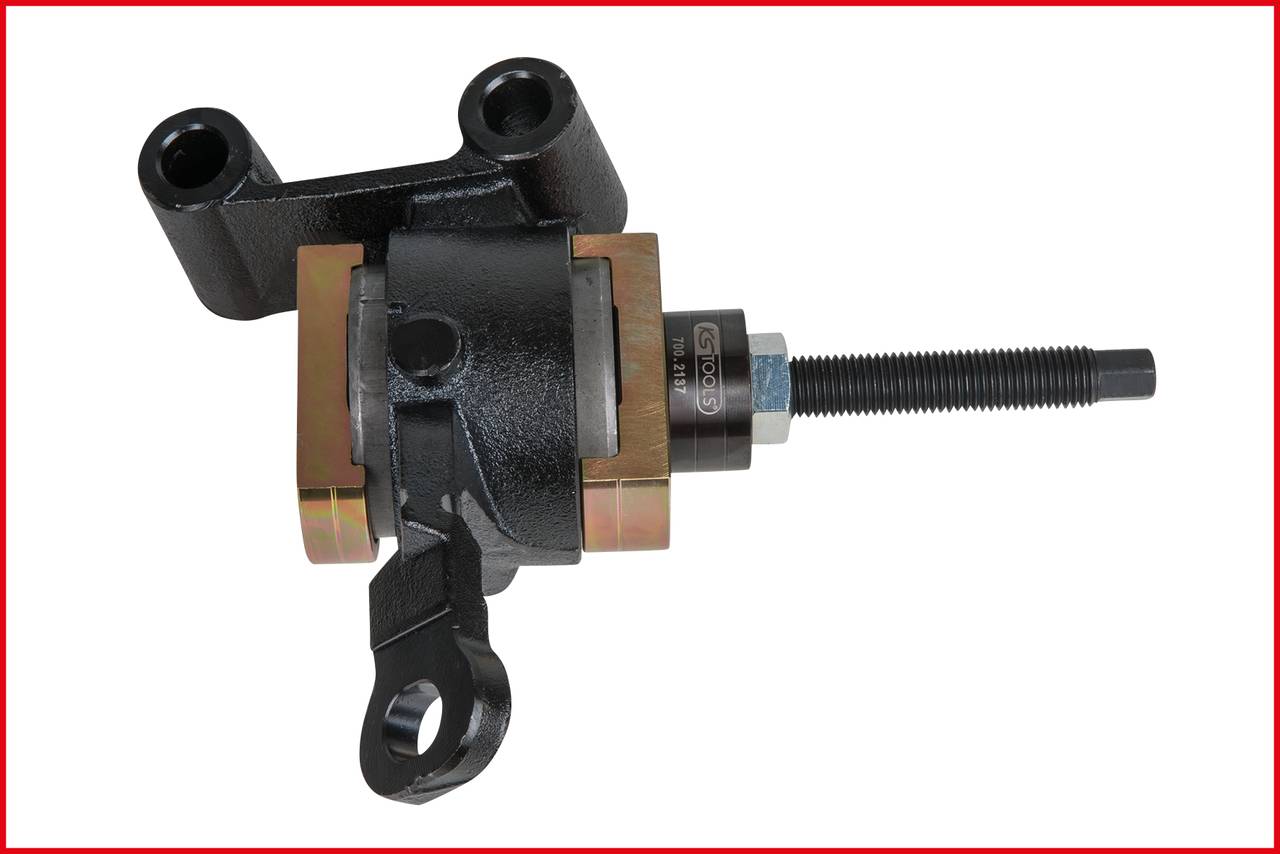 Eine schwarze mechanische Vorrichtung aus Metall mit einem langen Bolzen und Befestigungselementen, verwendet für industrielle Anwendungen.