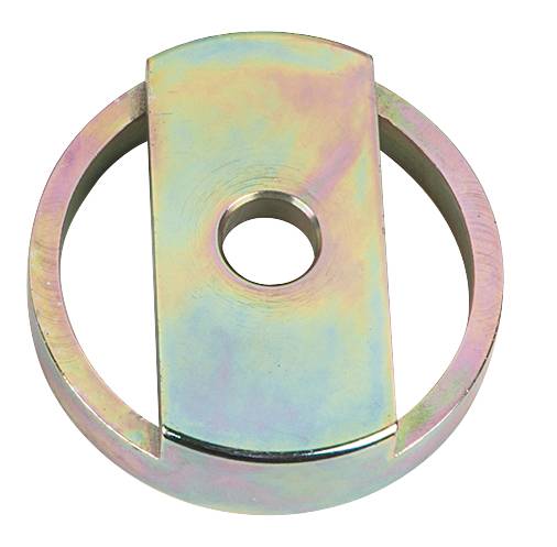 Metallische runde Scheibe mit Loch in der Mitte, schimmernd in verschiedenen Farben. Verwendet als mechanischer Bestandteil.