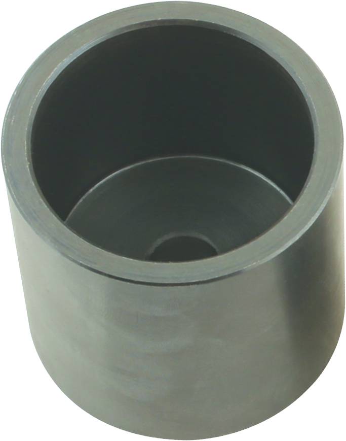 Metallischer zylindrischer Behälter mit offenem Oberteil und einem Loch in der Mitte des Bodens.