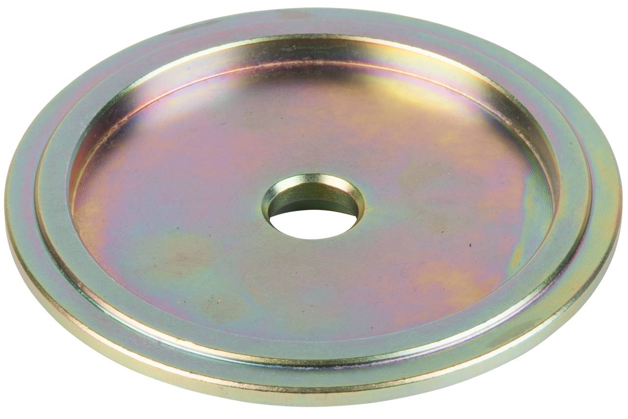Metallscheibe mit zentralem Loch und schillernder Oberfläche.