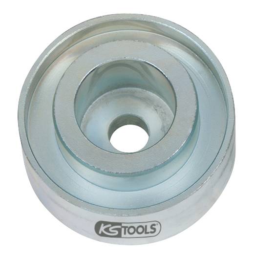 Metalladapterring mit zentralem Loch und Kantenvertiefungen. Markiert mit 'KS Tools'.