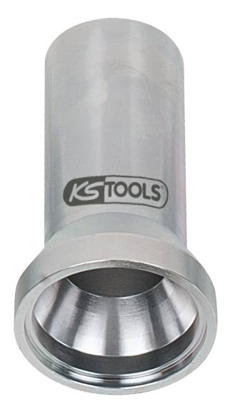 Silberfarbene Steckhülse mit zylindrischer Form und breitem Rand. Auf der Oberfläche befindet sich das Logo 'KS TOOLS'.