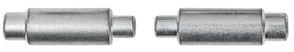 Zwei zylindrische Metallteile, nebeneinander liegend. Beide haben einen schmaleren Abschnitt an den Enden.