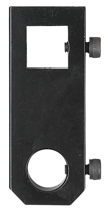Metallhalterung mit rechteckiger und runder Öffnung, zwei seitlichen Schrauben zur Befestigung.