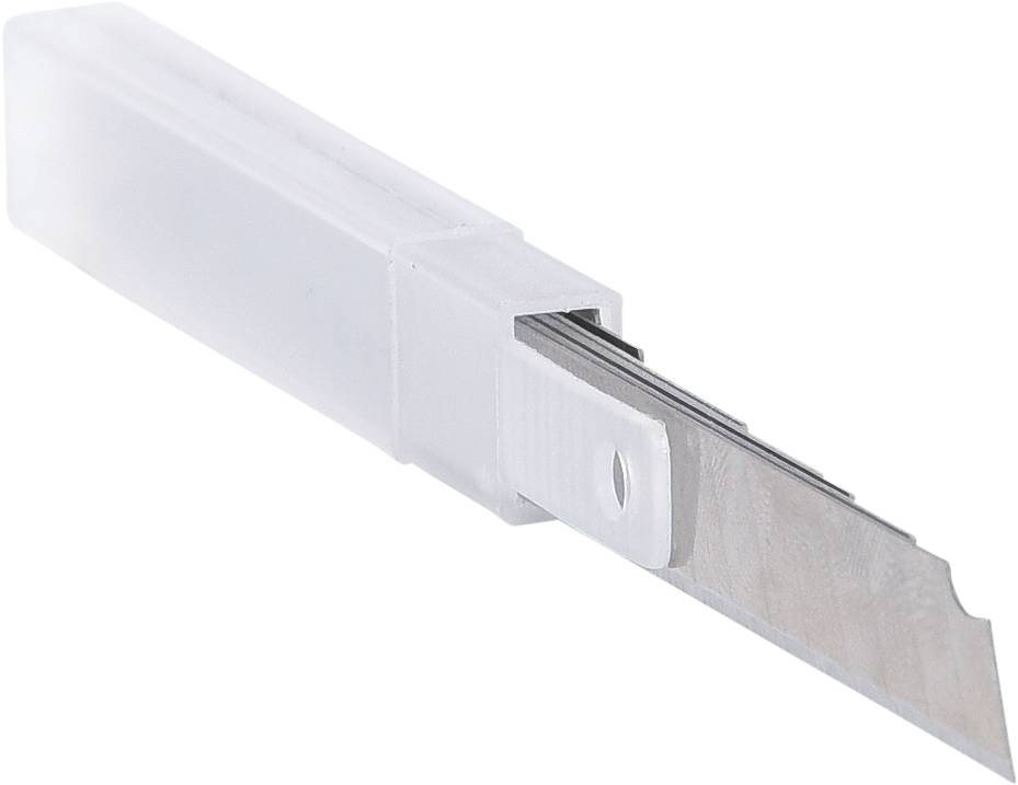 Schmale, spitze Klinge aus Metall, teilweise in einer durchsichtigen Plastikhülle.