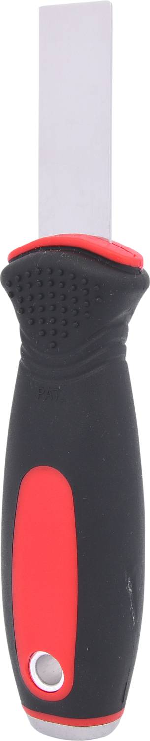 Ein Flachmeißel mit einem schwarz-roten Griff, geeignet zum Entfernen von Fliesen oder altem Mörtel.
