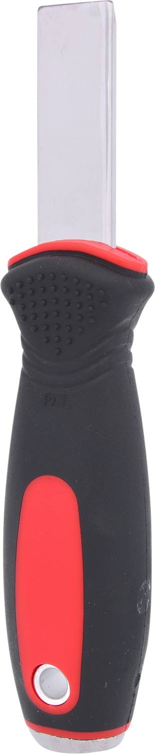 Schaber mit schwarzem Griff und roten Akzenten, geeignet für die Entfernung von Schmutz oder Rückständen auf glatten Oberflächen.