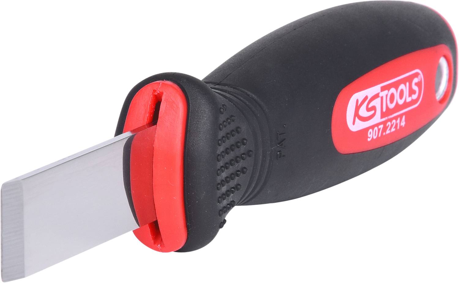 Ergonomisch geformter Griff mit feststehender Metallklinge eines Fugenkratzers für präzisen Einsatz bei Fugenreinigungsarbeiten.