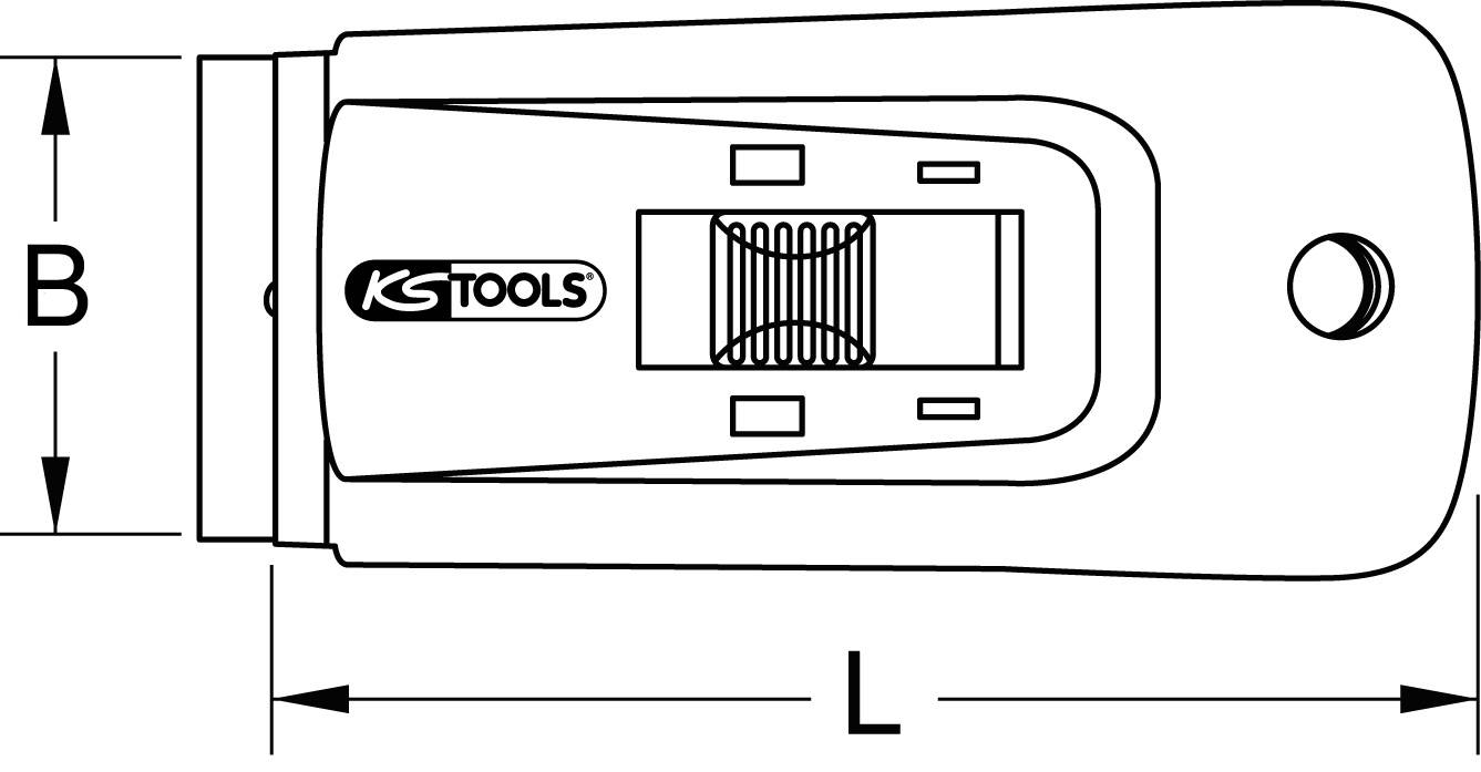 Schwarz-Weiß-Zeichnung eines KS TOOLS Werkzeugs mit Maßen 'B' und 'L'.