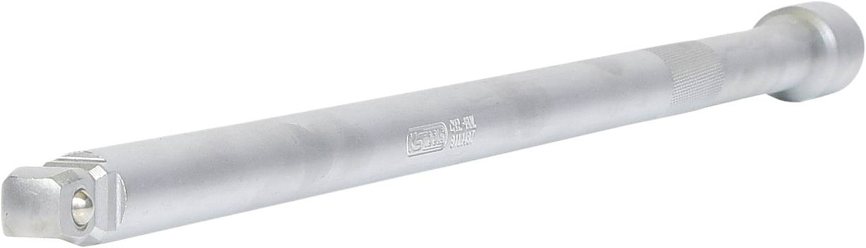 Silberne Verlängerungsstange für Steckschlüssel, aus Metall, mit gerändeltem Griff für verbesserten Halt, seitliche Gravur.