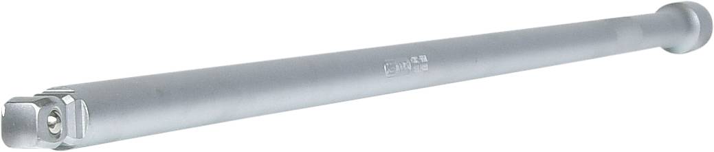 Silberner Metallstab in horizontaler Position, mit angedeuteten Mechanismen und Beschriftungen auf der Oberfläche.