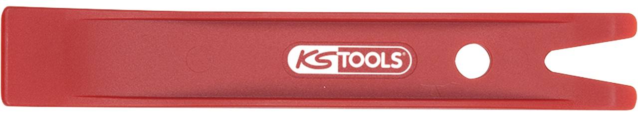 Rotes Plastik-Werkzeug zum Entfernen von Verkleidungen. Markiert mit 'KG Tools'.