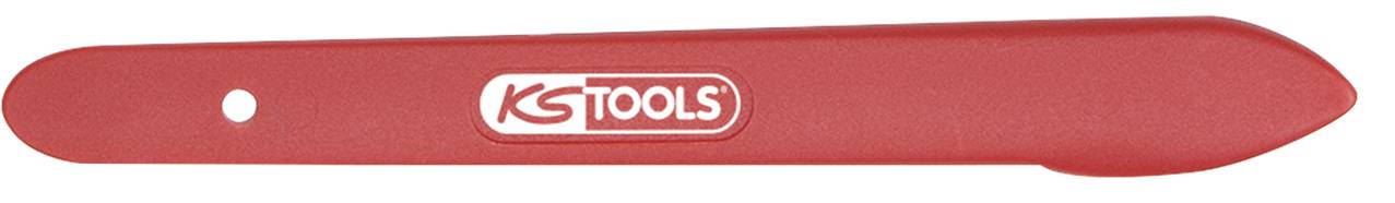 Ein rotes Kunststoff-Werkzeug mit der Aufschrift 'KS Tools', möglicherweise ein Hebel oder Entferner, ersichtlich aufgrund der Form.