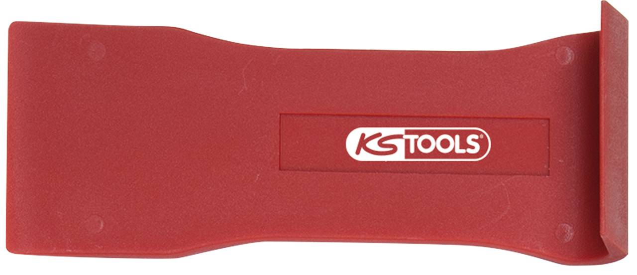 Rotes Kunststoff-Werkzeug mit Griff, vorne abgewinkelt, mit Logo 'KS Tools'.