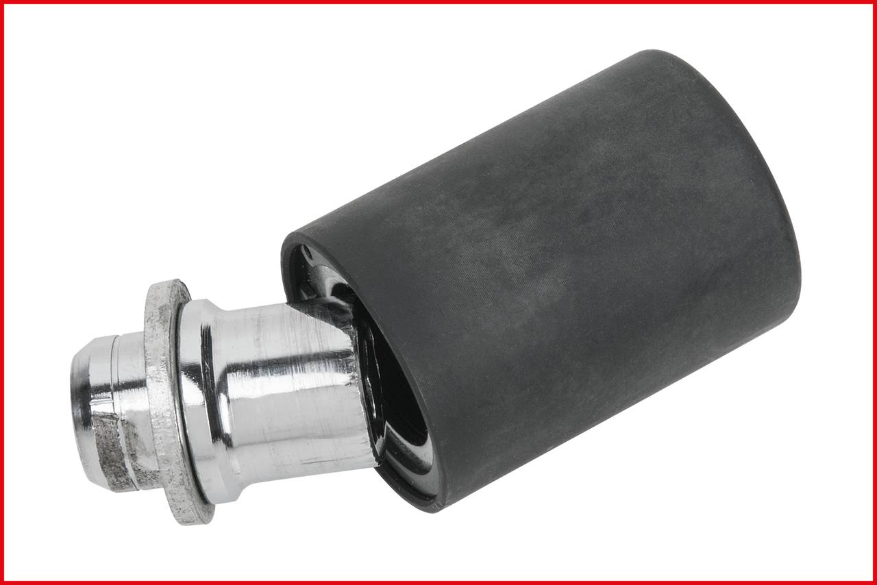 Metall- und Gummiapparatur für mechanische Anwendungen; linkes Ende chromartig, rechtes Ende mit schwarzer Ummantelung.