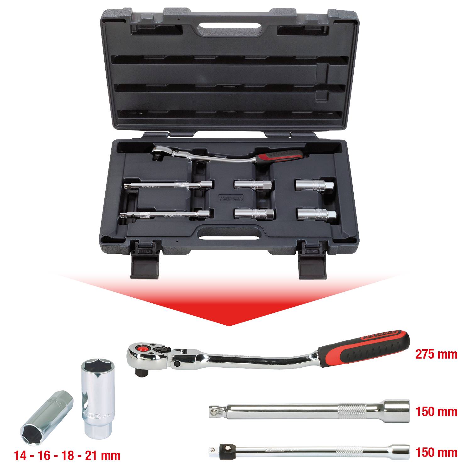 KS Tools 918.0607 3/8" CHROMEplus Zündkerzen-Service-Satz, 7-tlg