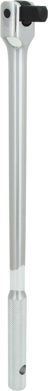 Ein silberner Drehmomentschlüssel mit gerändeltem Griff und schwarzem Hebel am Kopf zur Drehmomentsteuerung.