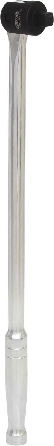 Drehmomentschlüssel mit langem Griff und schwarzem Kopf, aufrecht stehend, hauptsächlich aus Metall gefertigt.