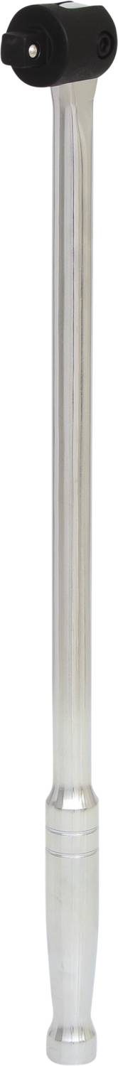 Ein langer, silberner Drehmomentschlüssel aus Metall mit einem schwarzen Kopf.