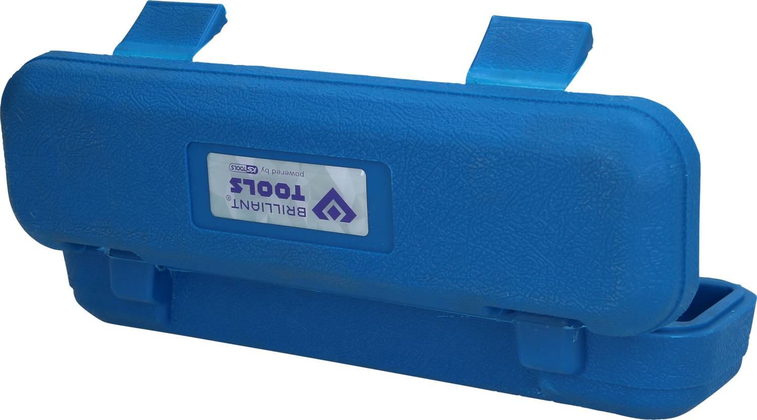 Blauer Werkzeugkoffer mit Aufschrift 'Brilliant Tools' auf dem Etikett.