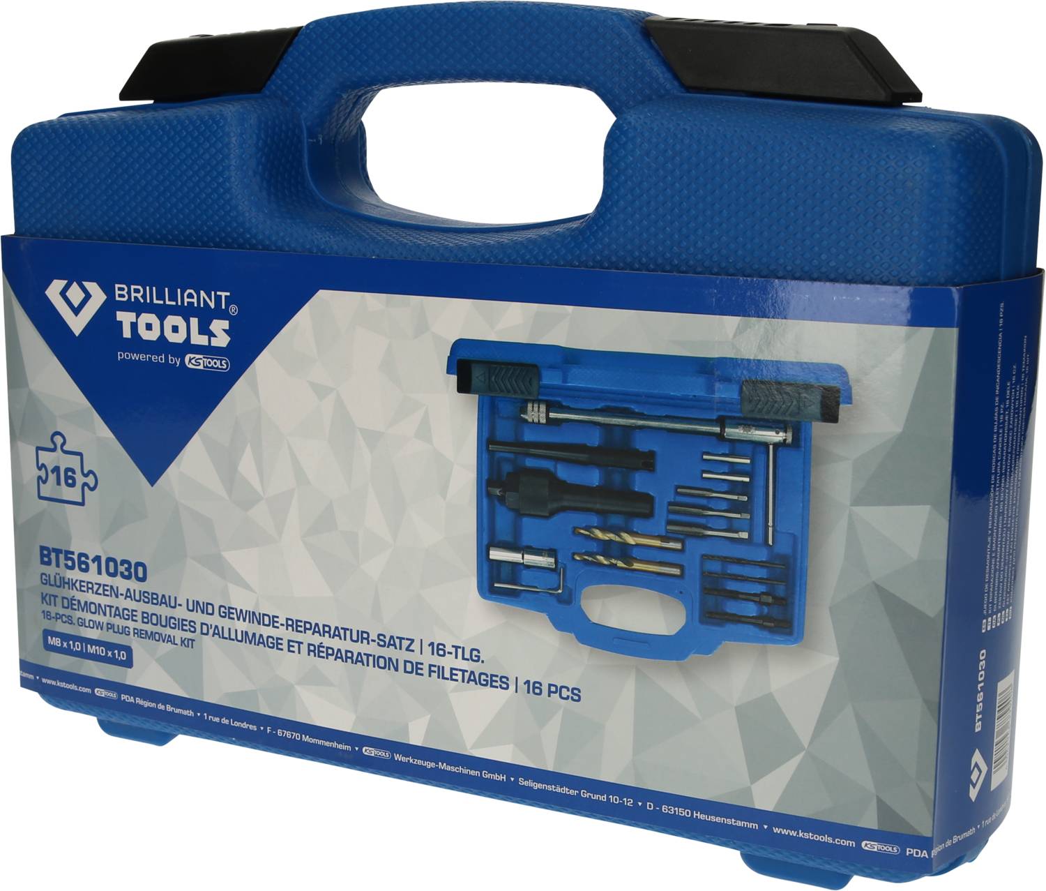 Brilliant Tools BT561030 Glühkerzen-Ausbau- und Gewinde-Reparatur-Satz, 16-tlg