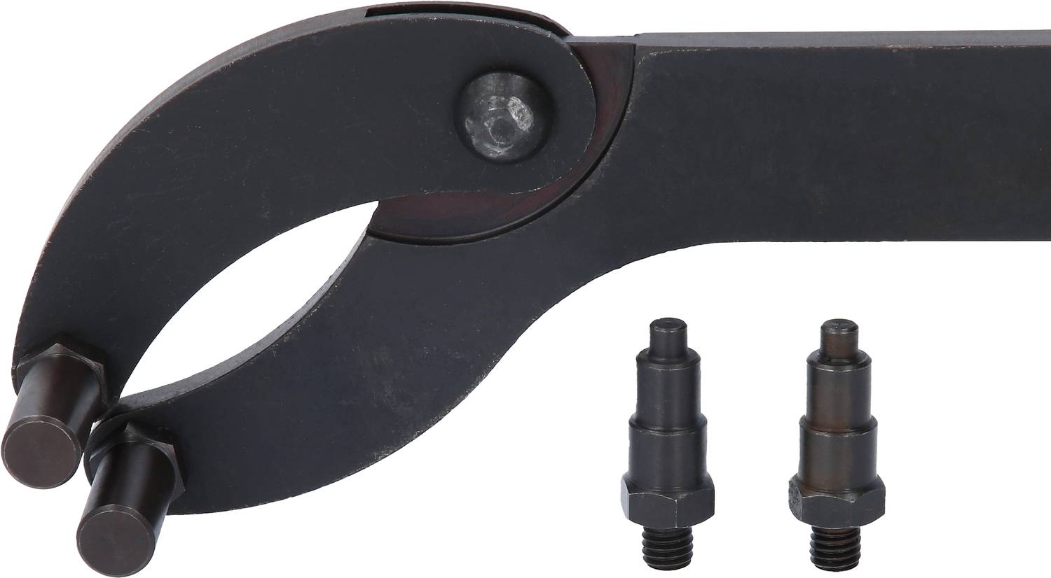 Klemmwerkzeug mit zwei austauschbaren Stiften, geeignet für die Sicherung von Zylindern. Enthält zwei Ersatzstifte unterschiedlicher Größe.