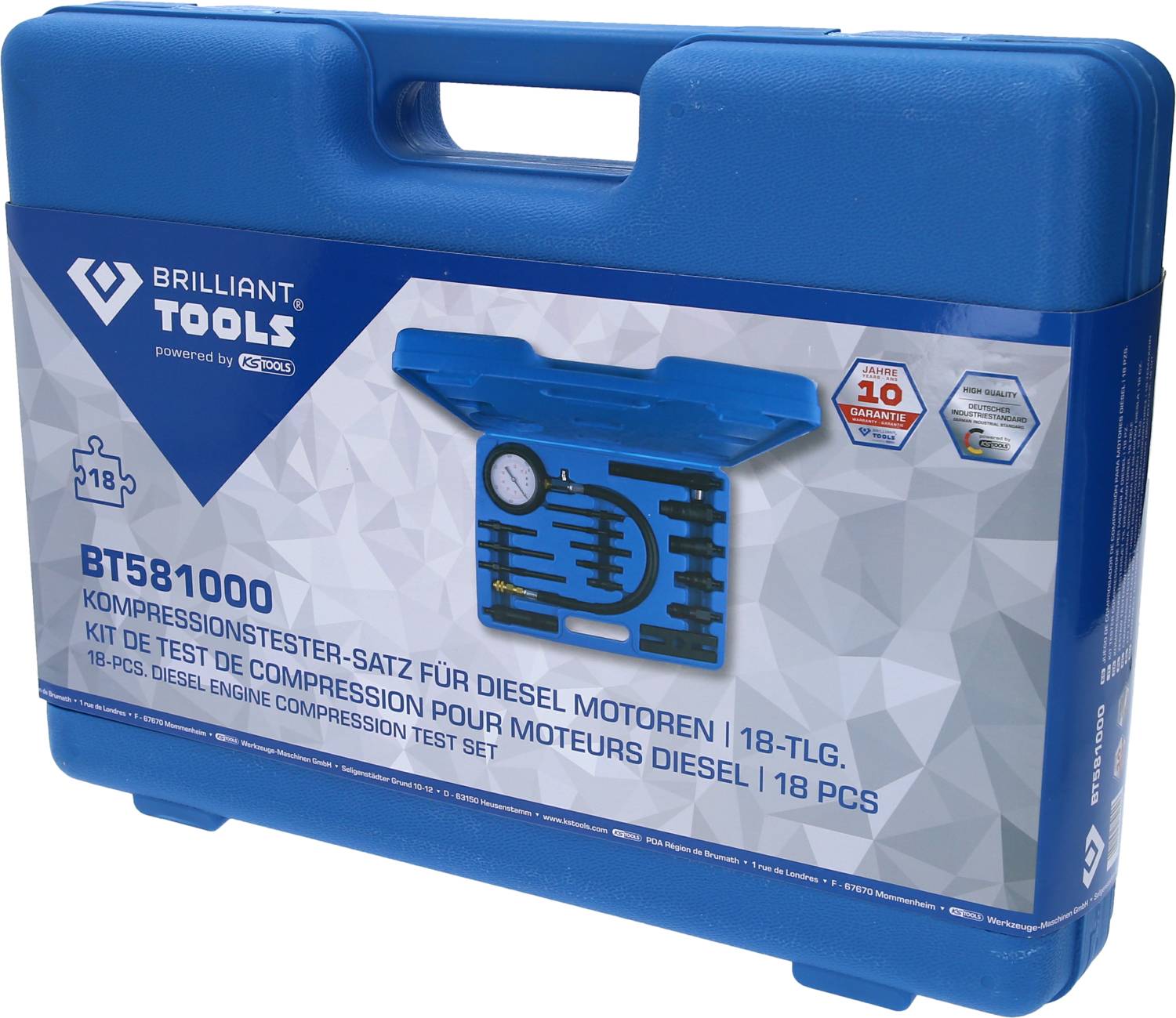 Brilliant Tools BT581000 Kompressionstester-Satz für Diesel Motoren, 18-tlg