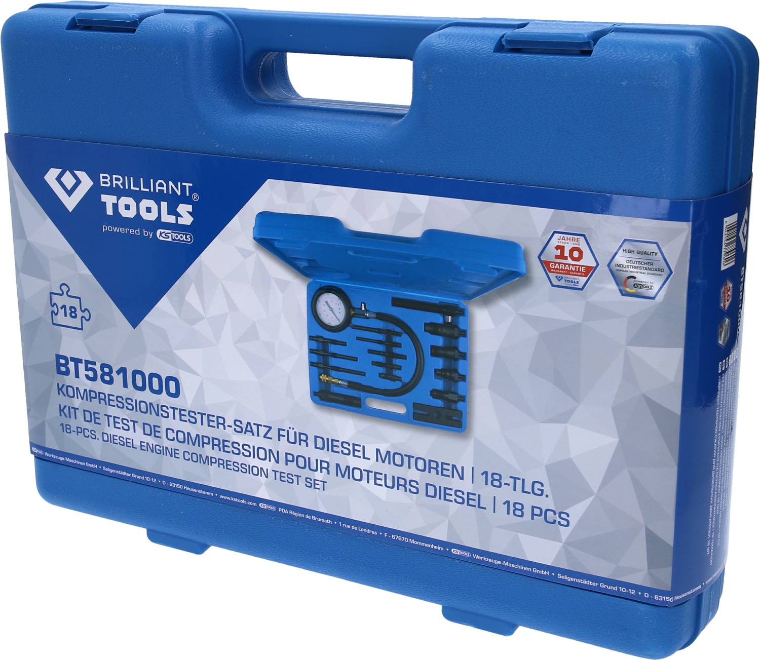 Brilliant Tools BT581000 Kompressionstester-Satz für Diesel Motoren, 18-tlg