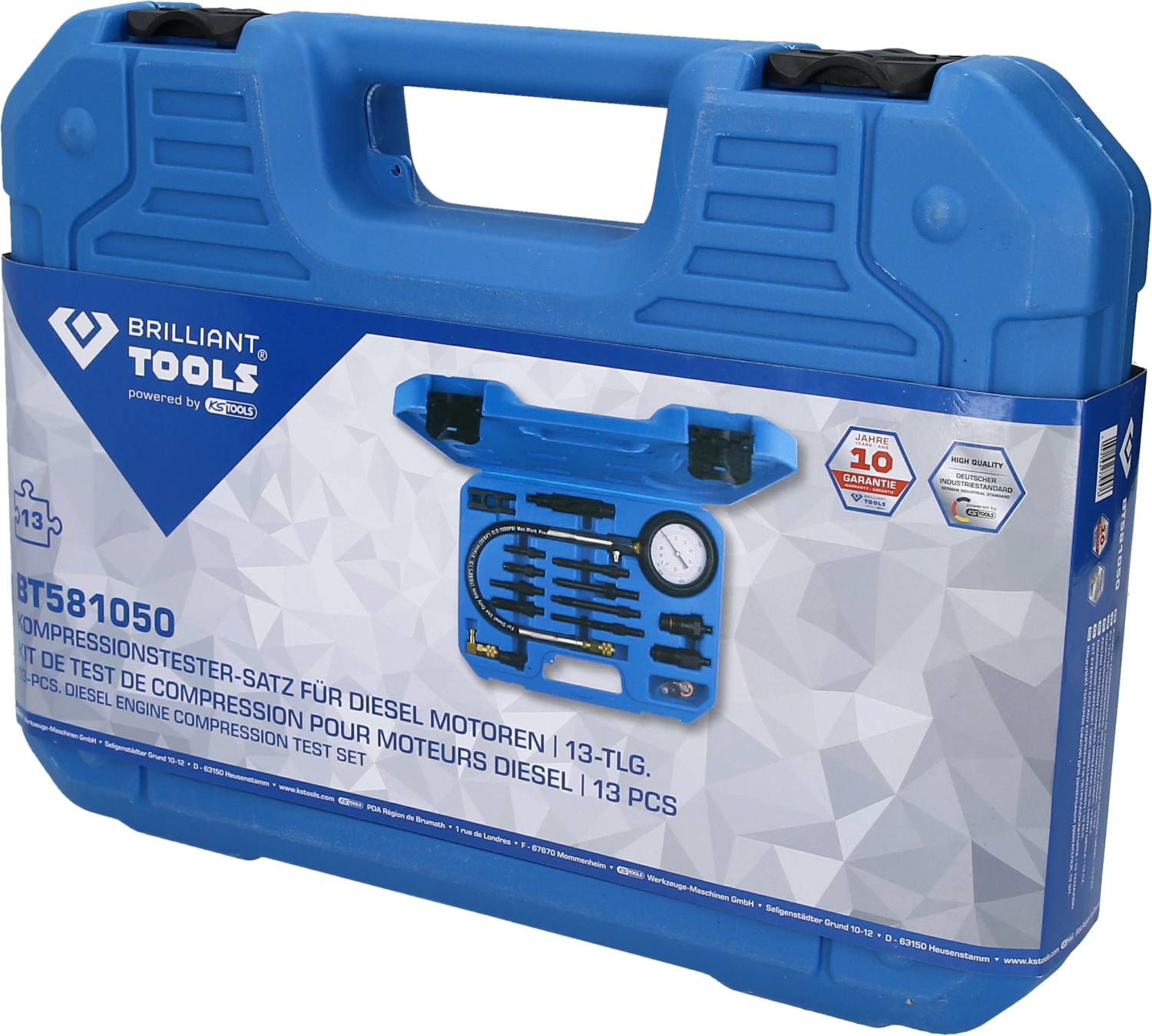Brilliant Tools BT581050 Kompressionstester-Satz für Diesel Motoren, 15-tlg
