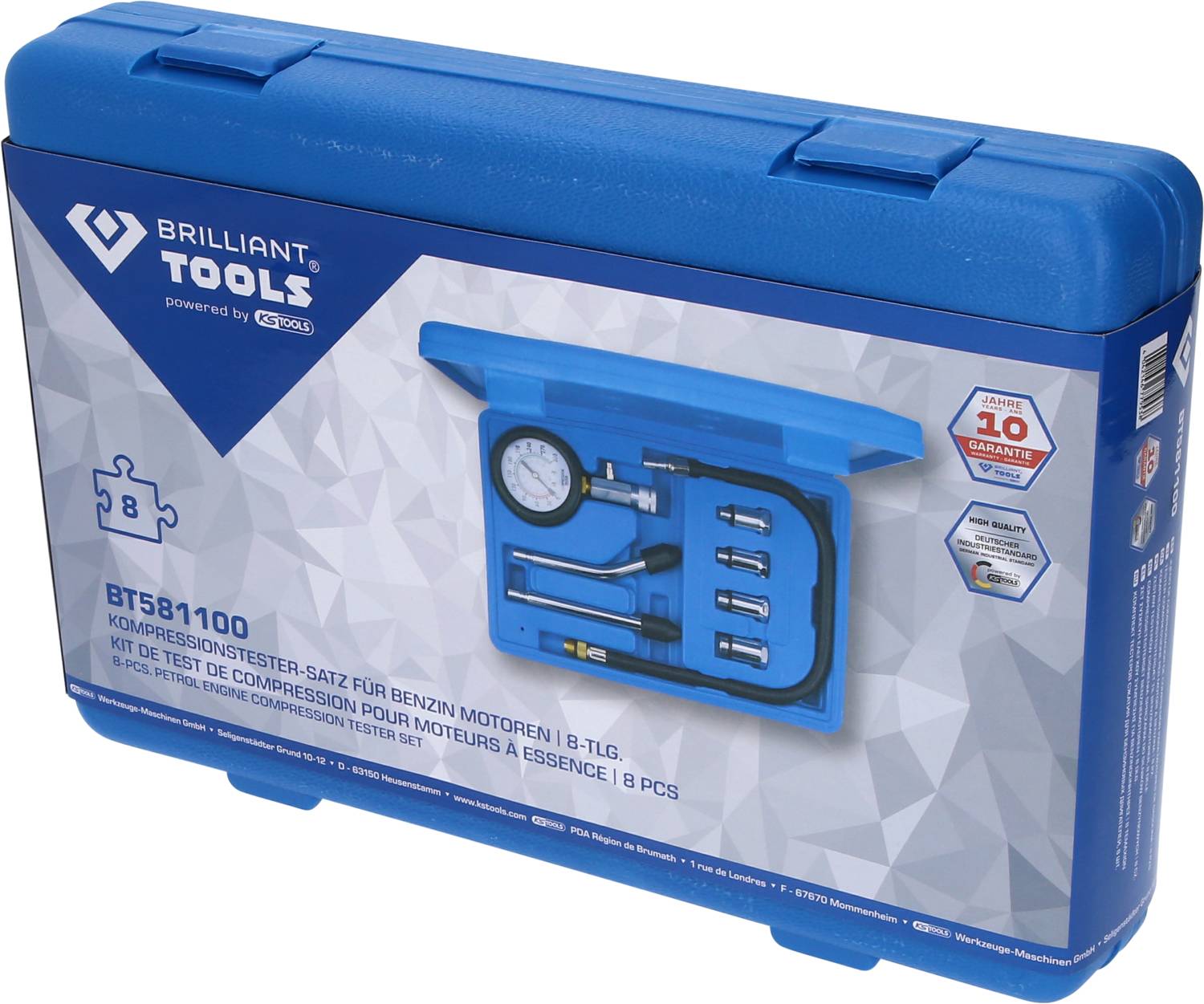 Brilliant Tools BT581100 Kompressionstester-Satz für Benzin Motoren, 8-tlg