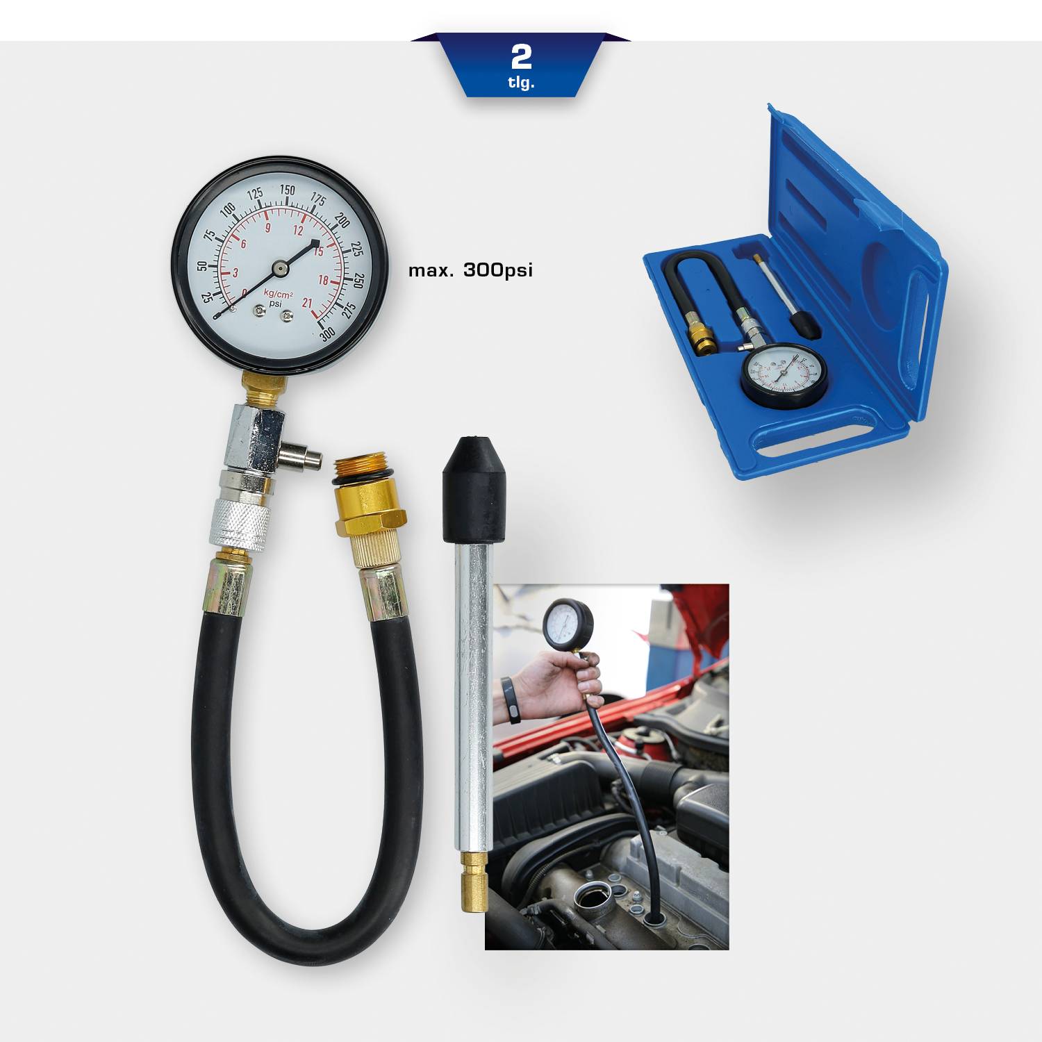 Brilliant Tools BT581150 Kompressionstester-Satz für Benzin Motoren, 2-tlg