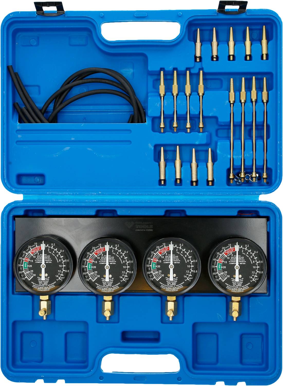 Brilliant Tools BT581200 Synchron-Vergaser-Testgerät, mit 4 Synchronuhren, 26-tlg