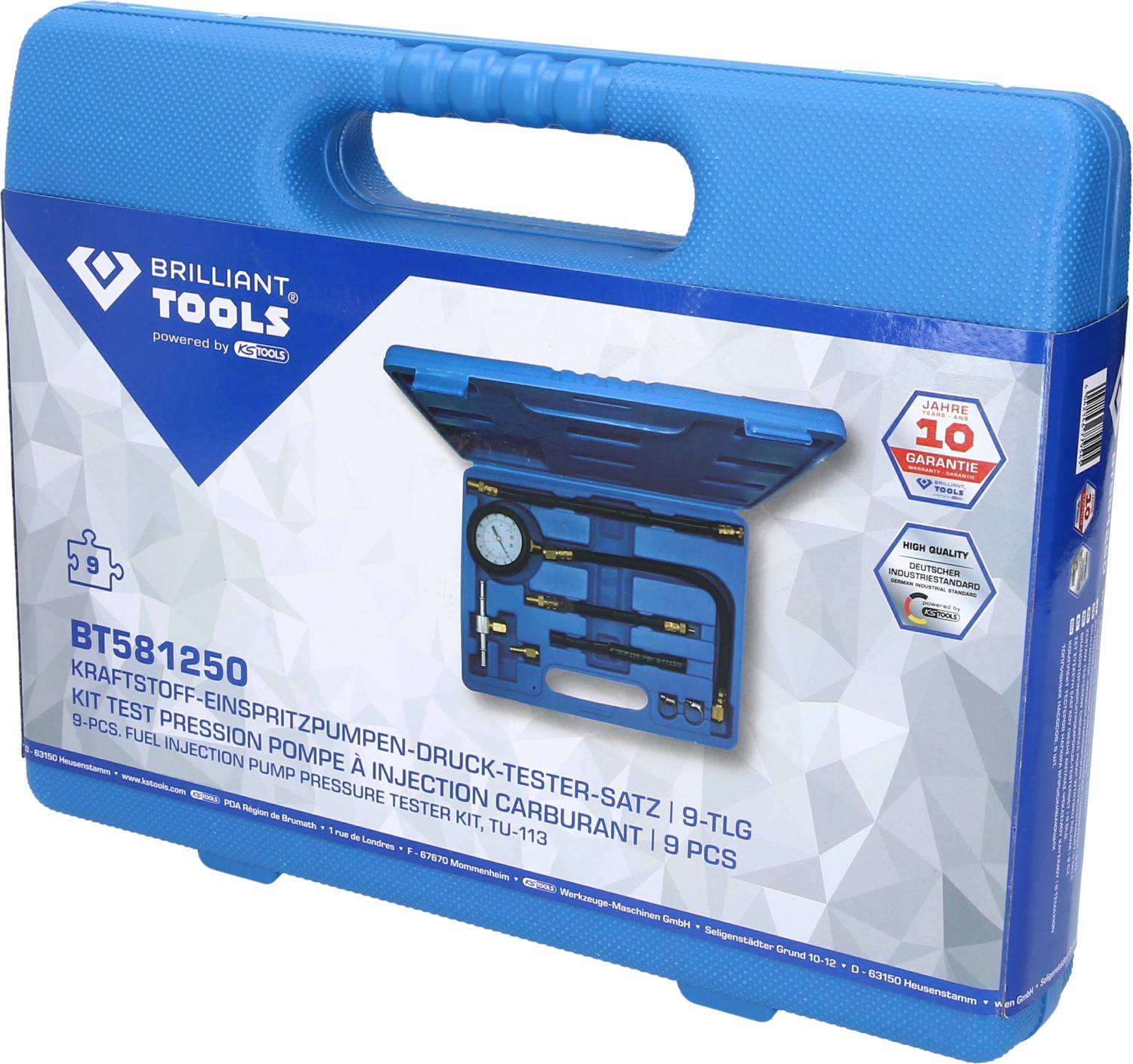 Brilliant Tools BT581250 Kraftstoff-Einspritzpumpen-Druck-Tester-Satz, 9-tlg