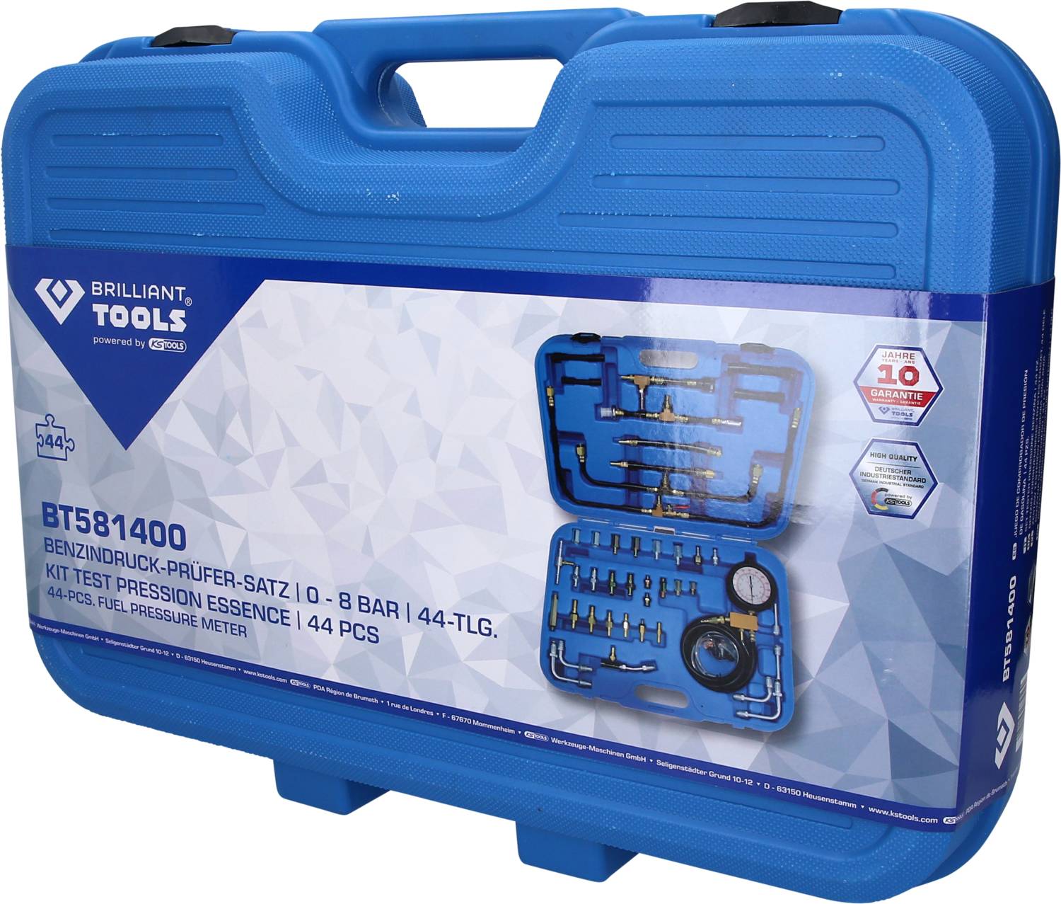 Brilliant Tools BT581400 Benzindruck-Prüfer-Satz, 0 - 10 bar, 44-tlg