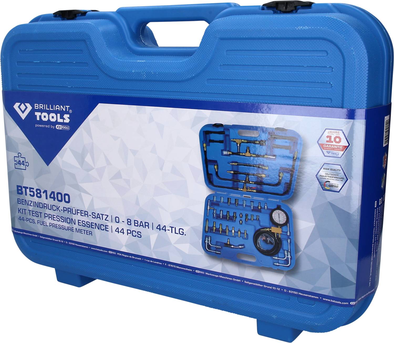 Brilliant Tools BT581400 Benzindruck-Prüfer-Satz, 0 - 10 bar, 44-tlg