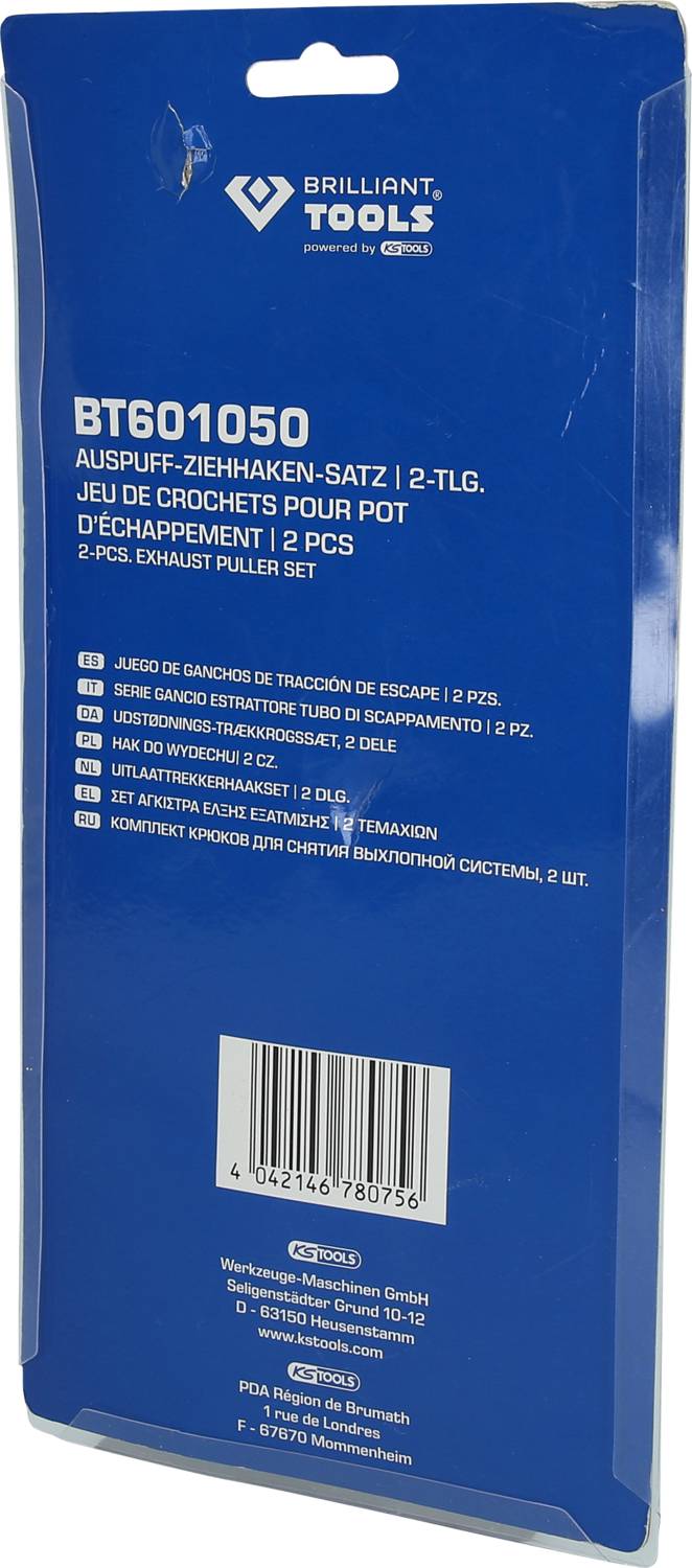 Brilliant Tools Auspuff-Ziehhaken-Satz BT601050, 2-teilig. Enthält 2 Ziehhaken für den Auspuff.