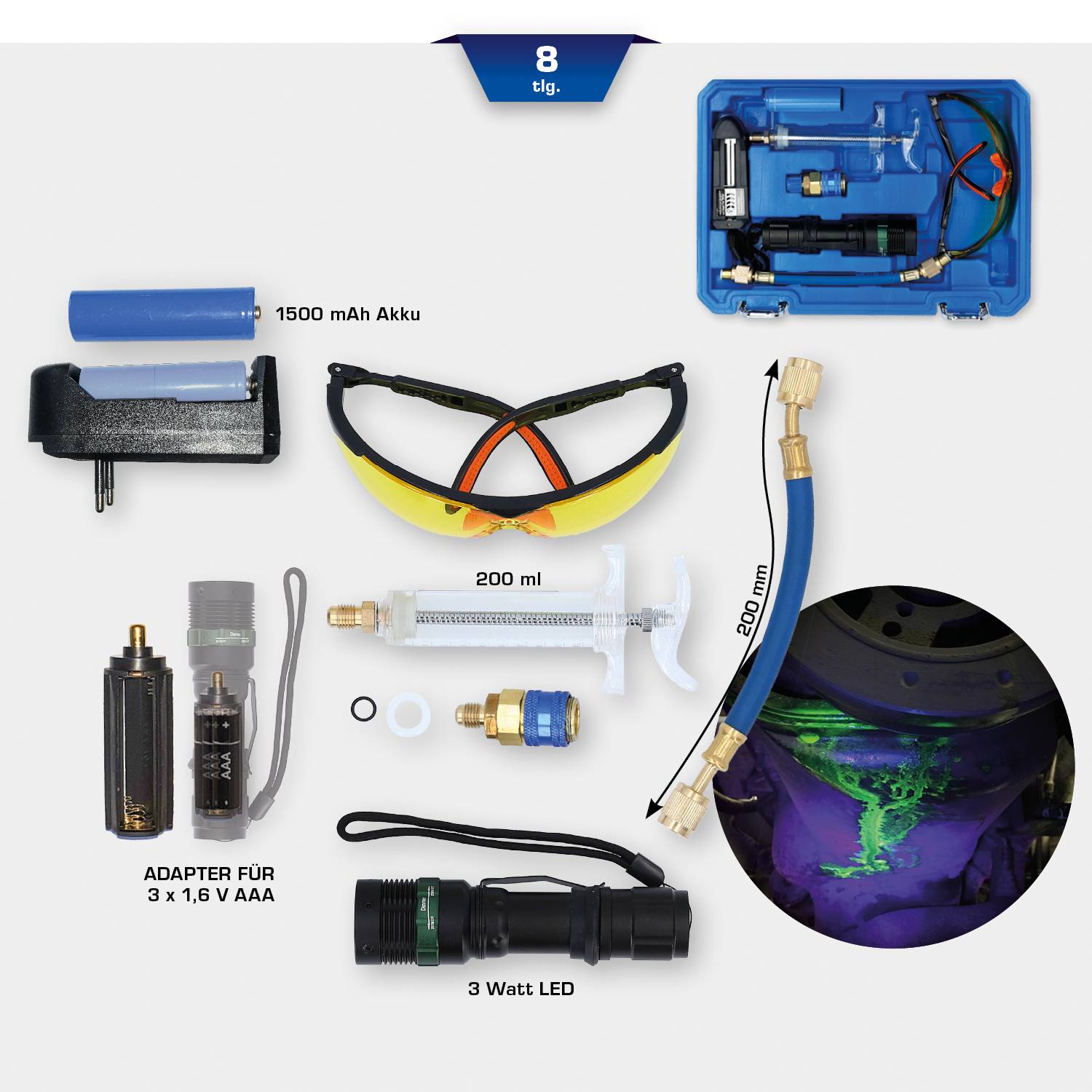Brilliant Tools BT611020 UV-Lecksuch-Taschenlampen-Satz, 8-tlg